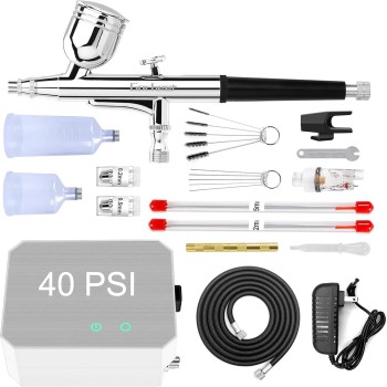 Gocheer Airbrush Kit with Compressor (40 PSI, 0.2/0.3/0.5mm Nozzle)