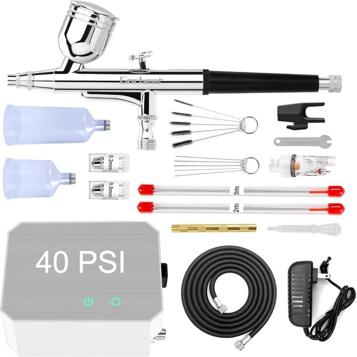 Gocheer Airbrush Kit with Compressor (40 PSI, 0.2/0.3/0.5mm Nozzle)